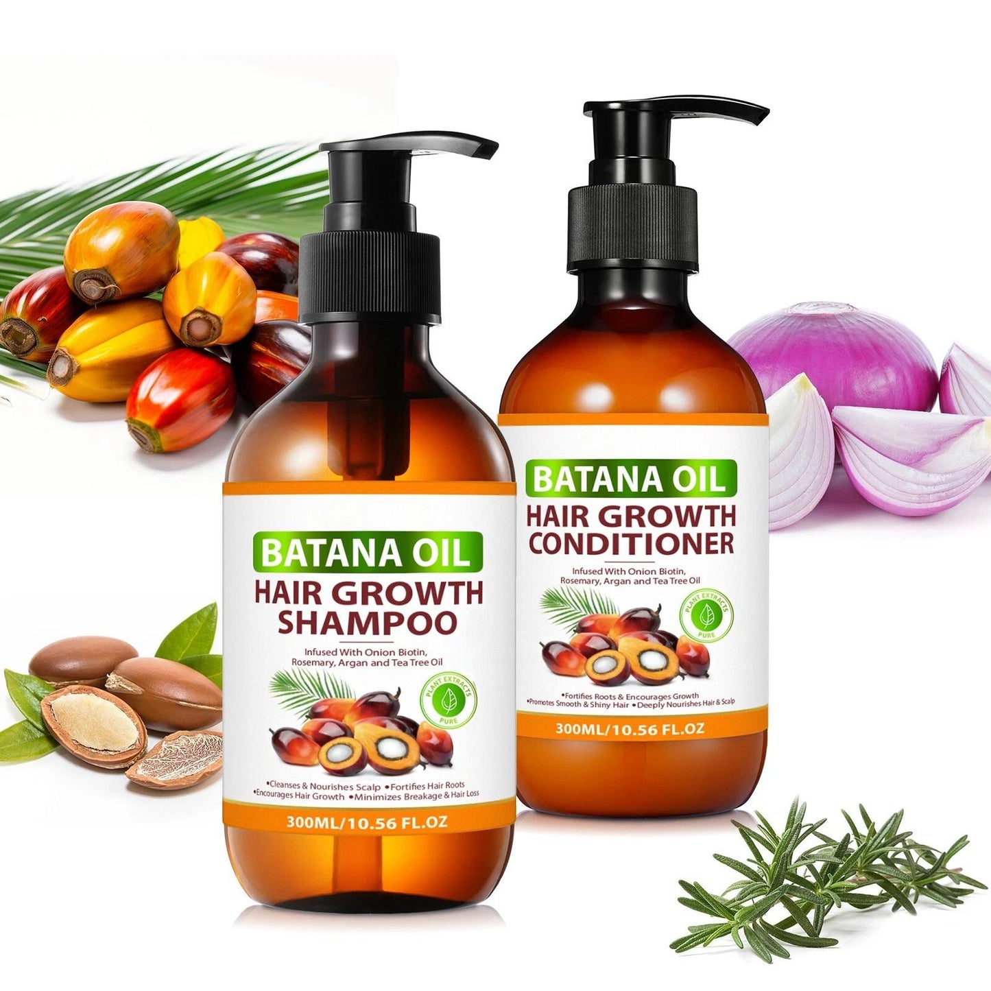Batana Oil Shampoo & Conditioner Set 300ml Each - Organic Batana Formula with Onion Rosemary Argan Tea Tree for Scalp Health & Deep Moisturizing Cleanses for Women Men AFITMOE Long Lasting Moisturizing Hair Growth Treatment - Haircare