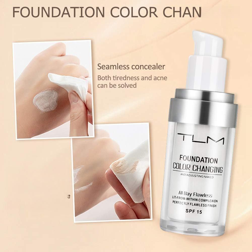 Colour Changing Liquid Foundation Hides Wrinkles & Lines, BB Cream Makeup Base Concealer Cover Moisturizing Fluid for all Skin Tone SPF15, Pack of 1