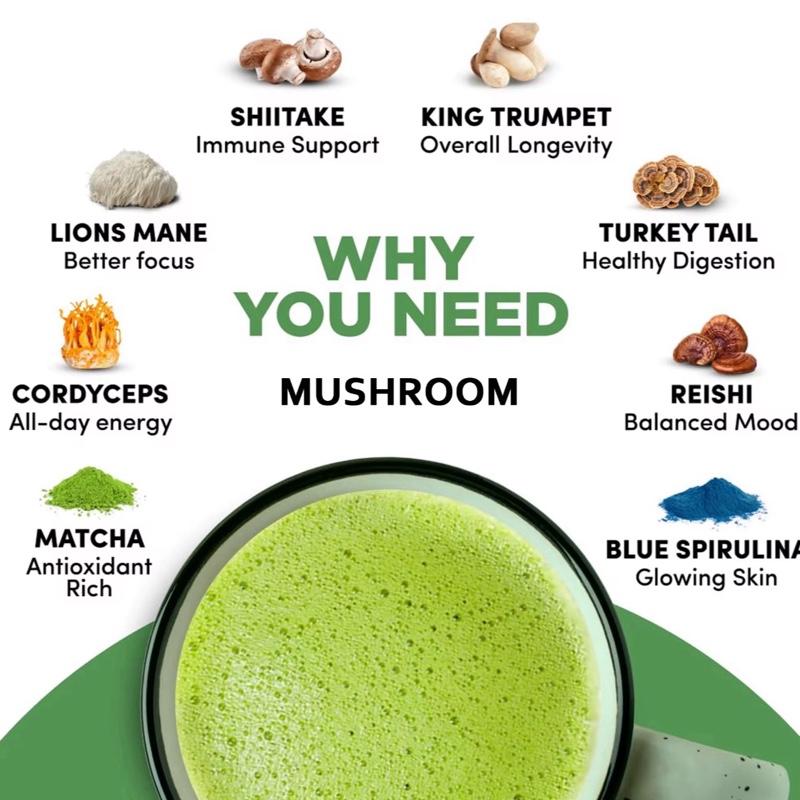 Mushroom Matcha Energy Focus Gut Mental Clarity Superfood Alternative 6.3 Oz US Made Health Companion
