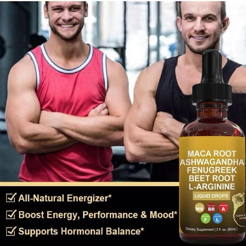 Organic Maca Root Liquid Drops with Ashwagandha, Fenugreek, Beet Root and L-Arginine Liquid Multivitamin for Women and Men - Adapto Drive Supplement Dietary