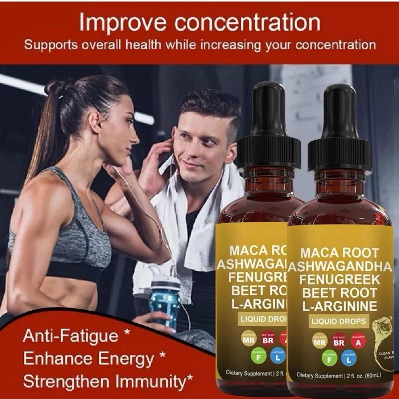 Organic Maca Root Liquid Drops with Ashwagandha, Fenugreek, Beet Root and L-Arginine Liquid Multivitamin for Women and Men - Adapto Drive Supplement Dietary