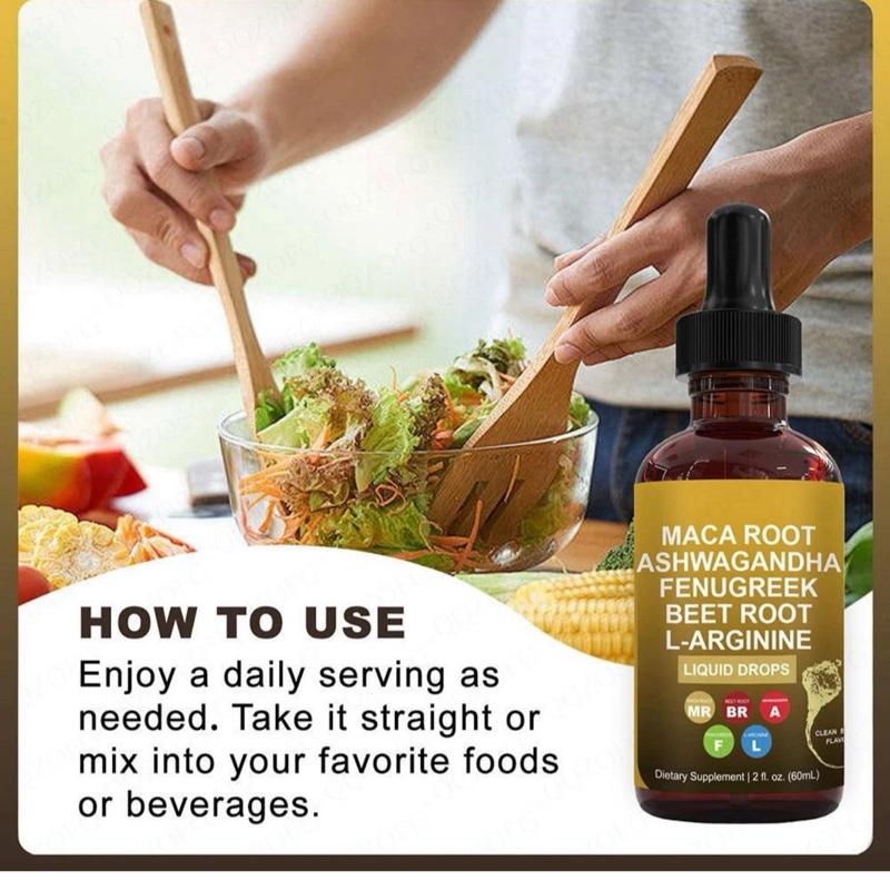 Organic Maca Root Liquid Drops with Ashwagandha, Fenugreek, Beet Root and L-Arginine Liquid Multivitamin for Women and Men - Adapto Drive Supplement Dietary