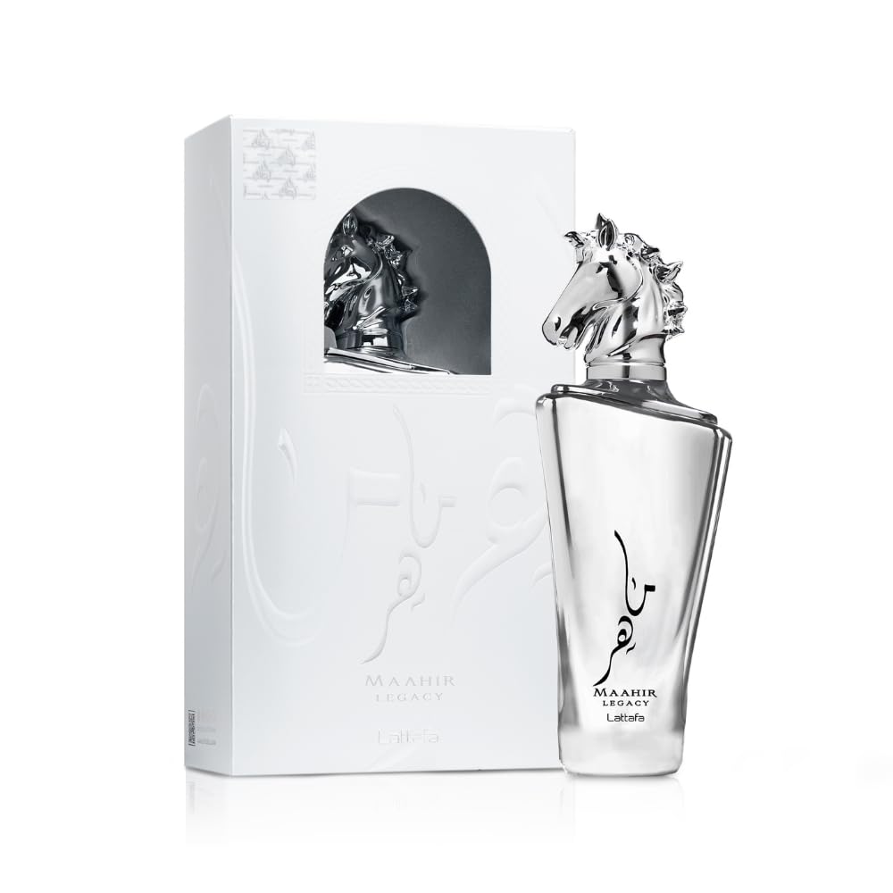 Eau de Parfum Spray 3.6oz Men's Long Lasting Amber Woody Scent with Saffron Jasmine Amberwood Ambergris Fir Resin & Cedar Bold Modern Fragrance Regular Edition Lattafa Maahir Legacy Power Prestige Timeless Masculinity