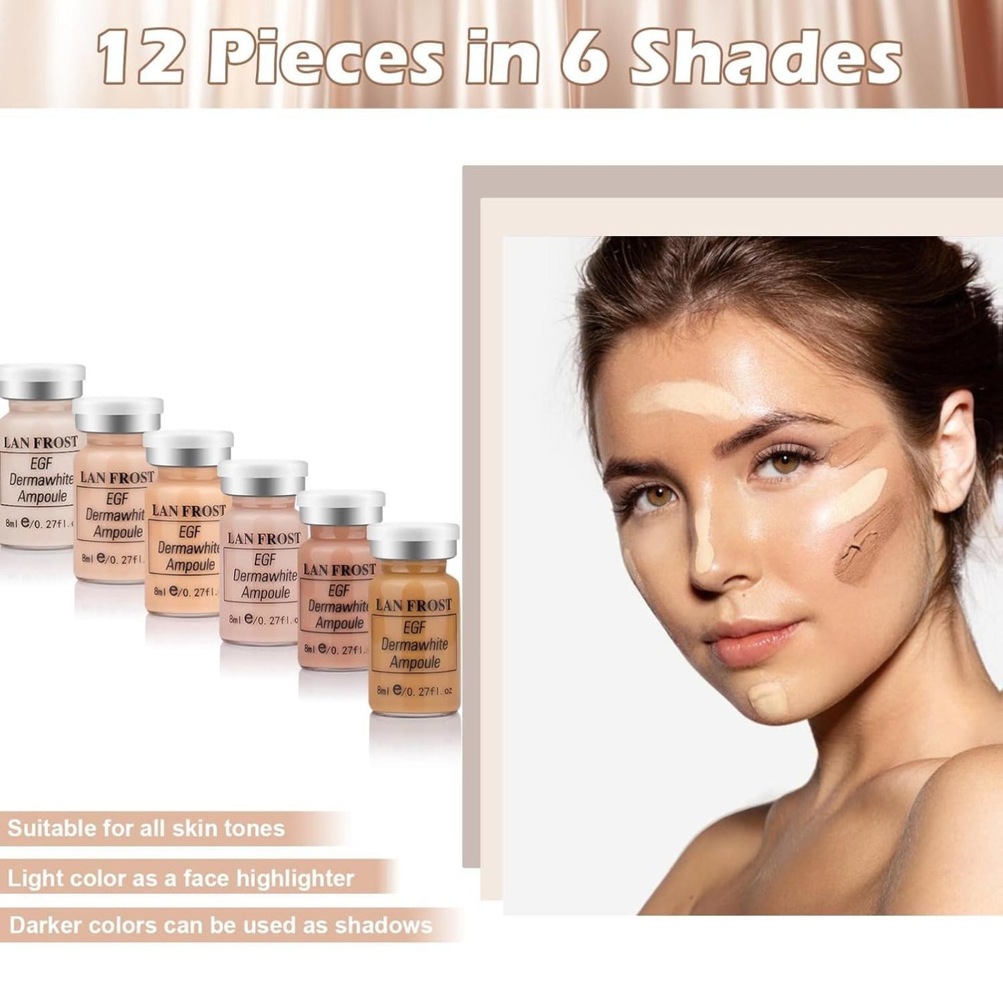 Facial Glow Serum Starter Kit Hyaluronic Acid Essence Foundation Skin Care Kit 0.27oz 6 Vials Combined With Niacinamide and Peptides To Brighten Skin Tone Anti-Aging Foundation 6-Color Multicolor Gift Set - Hydrate
