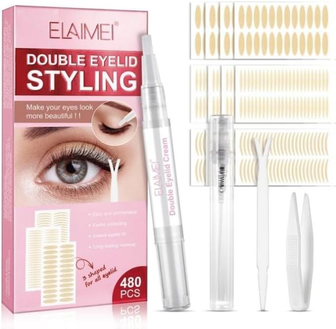 Double Eyelid Styling Strips 480PCS Invisible Double Tape for Hooded Eyes Instant Eye Lift Without Surgery for Droopy Uneven Mono-Eyelids Comfortable Hypoallergenic Fibers