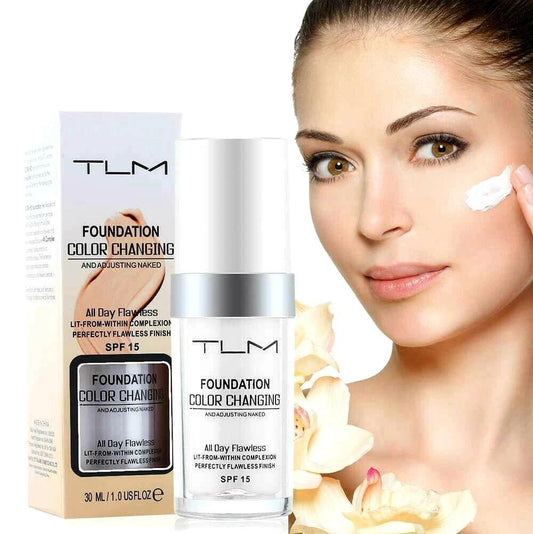 Colour Changing Foundation - Flawless Coverage SPF 15, Lightweight Formula, Adapts to Skin Tone, Hides Wrinkles & Lines, Hydrating & Long Lasting, BB Cream Makeup Base Concealer Cover