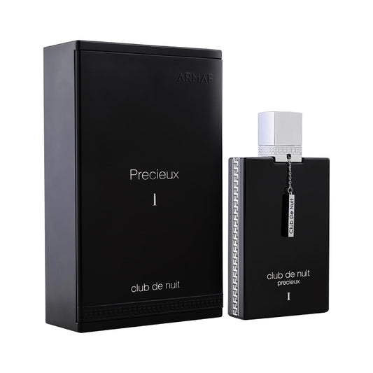 Club De Nuit Precieux 1 Extrait de Parfum Spray for Men 55ml Sweet Amber Woody Scent with Pineapple Caramel Pear Lemon Bergamot Pink & Black Pepper Anise Jasmine Vanilla Leather Patchouli Musk Long Lasting Bold Fragrance