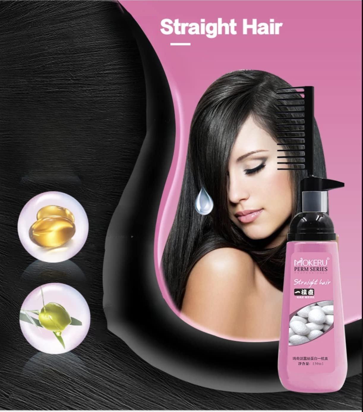 Easy Using Smooth Hair Straightening Cream (150ml) with Brush for Curly Hair Light Fragrance Suitable for All Hair Types Moisturizing & Nourishing Treatment with Plant Collagen Vitamin E Keratin Argan Oil Gel