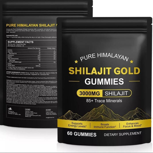 Pure Himalayan Shilajit Gummies Gold I No Added Sugar I Fulvic Acid for Men, Women I non-GMO I 100% Natural & Organic I 60 Gummy I Pouch