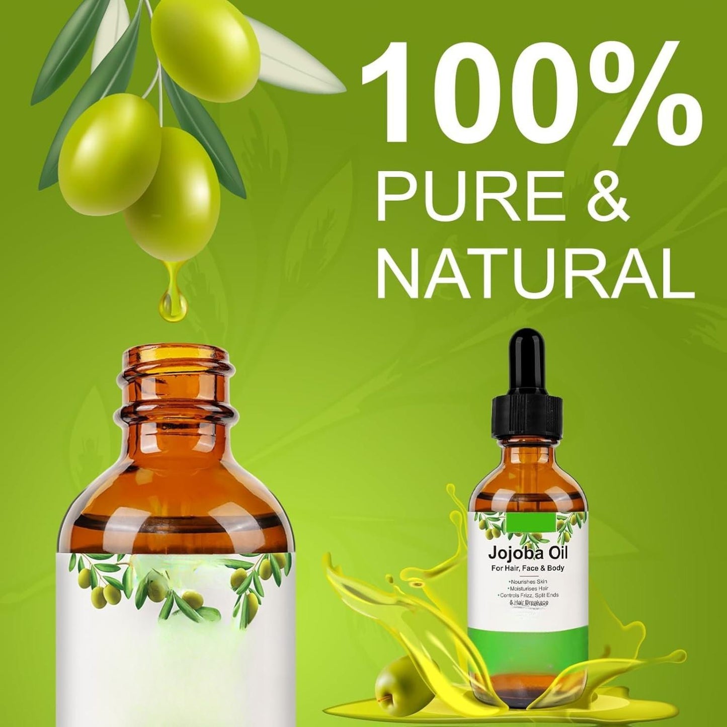 Jojoba Oil Organic 120ml 100% Pure Natural Nourishes Skin Face Hair Growth Controls Frizz Split Ends Hair Breakage Cold Pressed Unrefined Essential Oils DIY Beauty