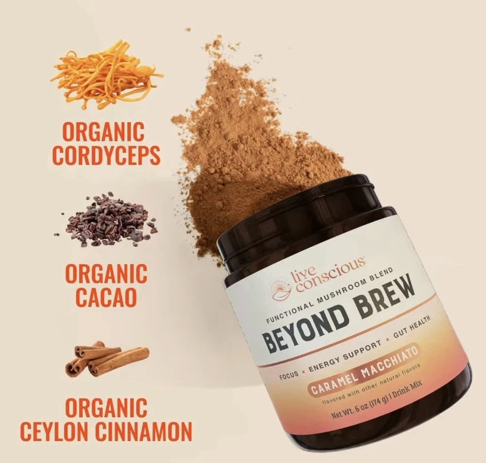 Live Conscious Beyond Brew Mushroom Coffee 7-in-1 Cacao Energy/focus/Gut/Mental!