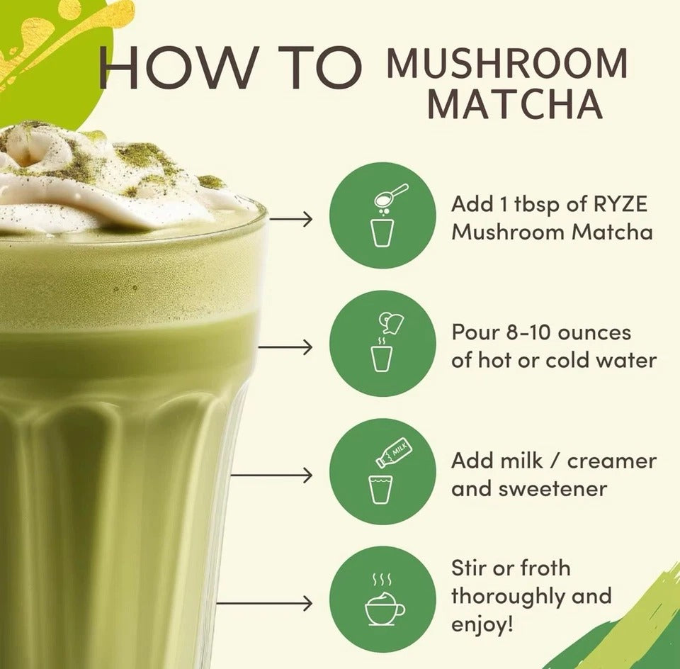 Organic Mushroom Matcha For Focus, Energy, Immunity 30 Servings, Vegan Adaptogen