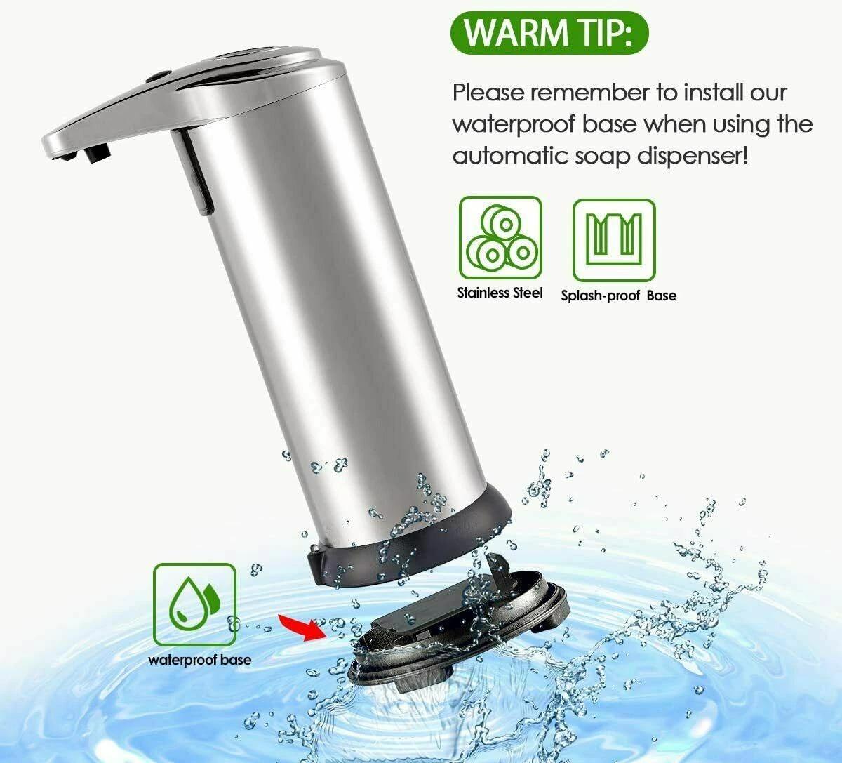 Magnetic Charging Waterproof Soap Dispenser 400ml Stainless Steel with Child Lock & Adjustable Dispensing Levels Model AK1337