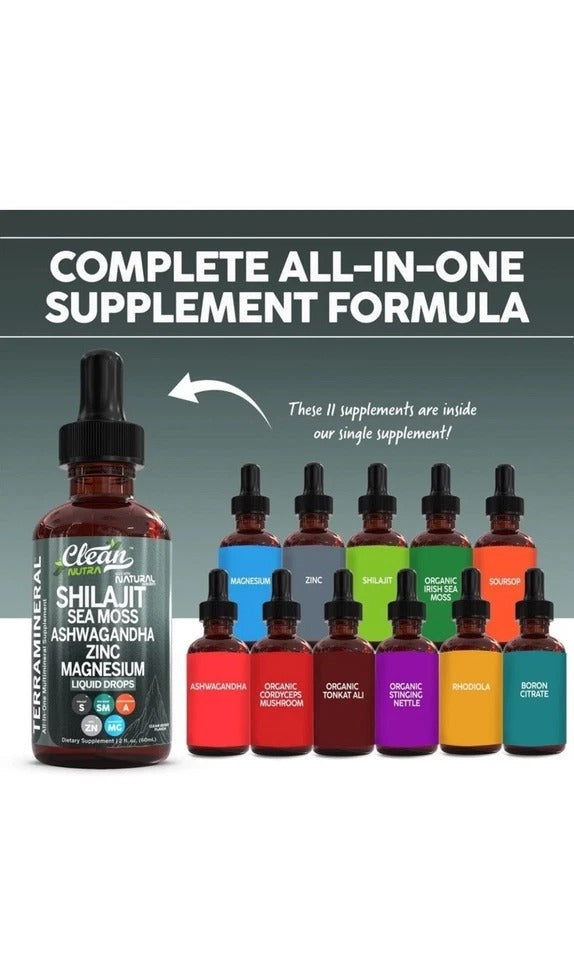 Organic SHILIJIT Supplement Liquid Drops with Sea Moss ETC Clean Nutra