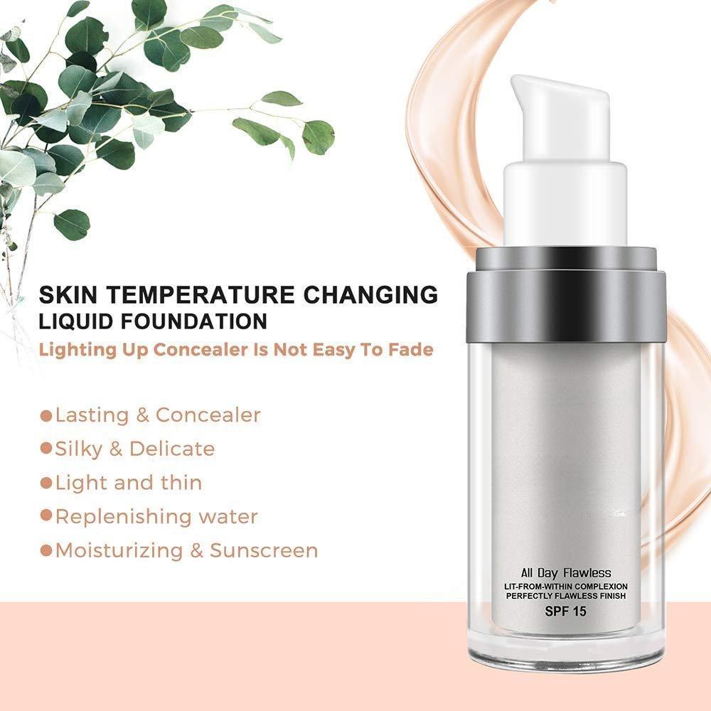 Colour Changing Liquid Foundation Hides Wrinkles & Lines, BB Cream Makeup Base Concealer Cover Moisturizing Fluid for all Skin Tone SPF15, Pack of 1