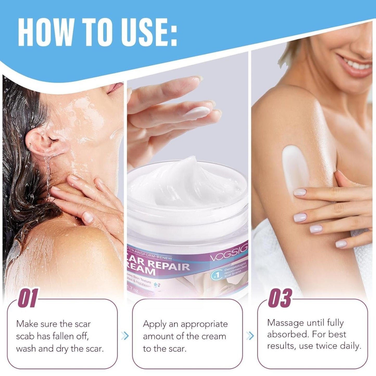 Scar Repair Cream - Rapid Repair of New & Old Scars, Burns - All-Natural Treatment with Vitamin E, Alanine, Collagen - 1.7 oz