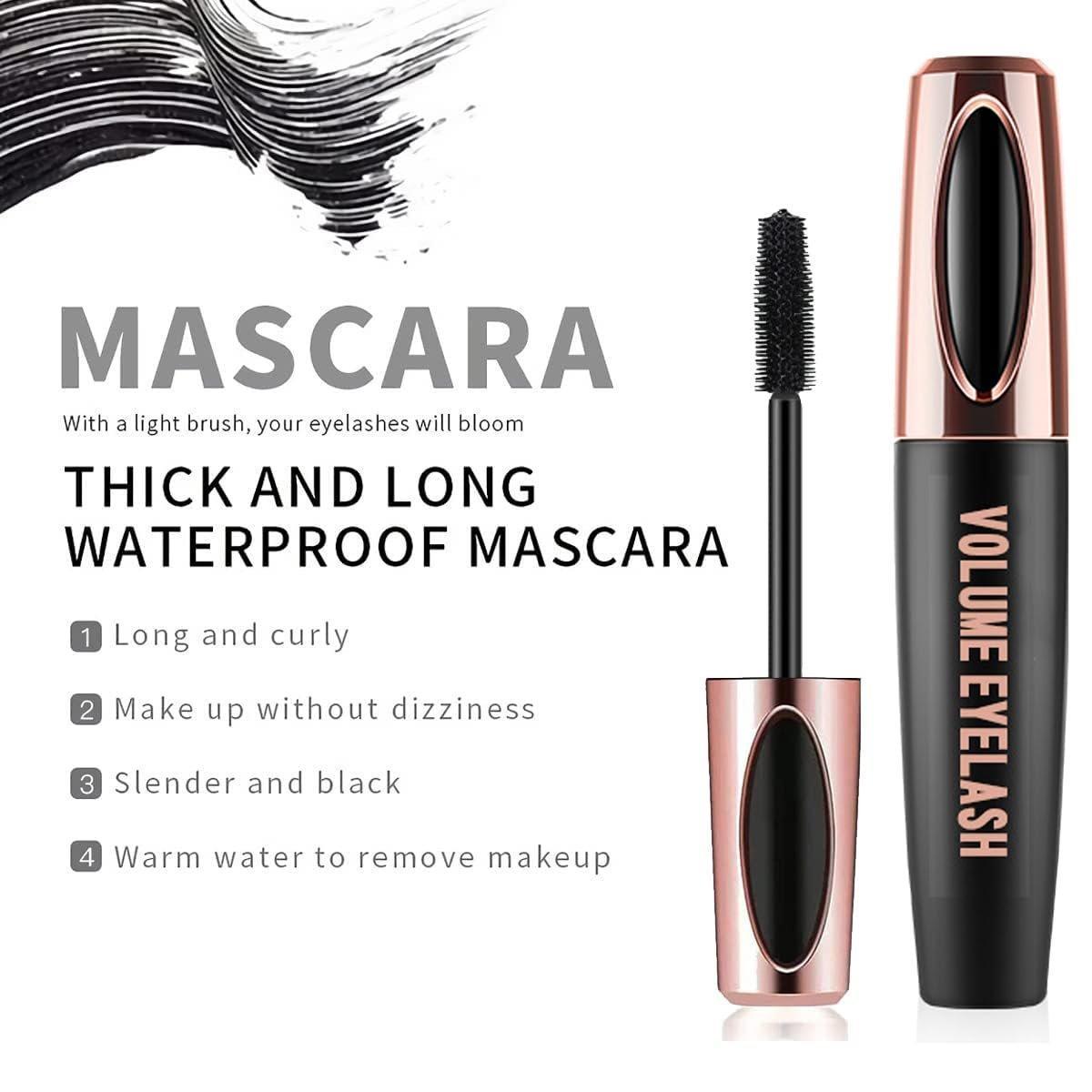 3 PCS 4D Silk Fiber Lash Mascara Waterproof Hypoallergenic Smudge-proof Long-lasting Dramatic Extension Volume Eyelashes for All Skin Types Cruelty-free & Easy Removal