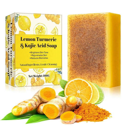 Lemon Turmeric & Kojic Acid Soap Bars 2 Pack 100G Each with Vitamin C Retinol & Collagen for Dark Spot Removal and Skin Brightening