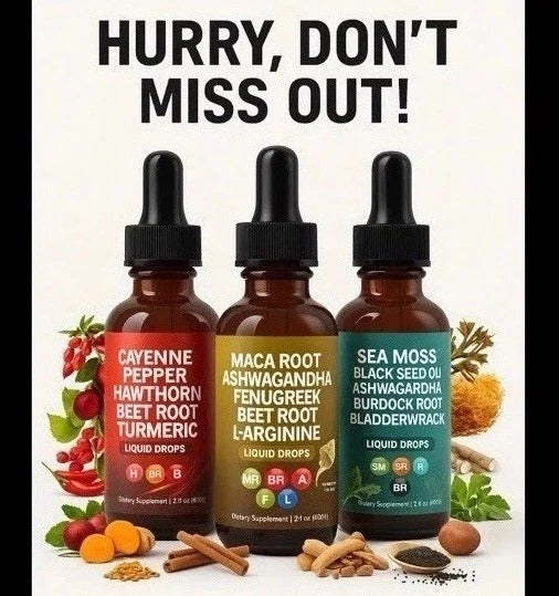 3-Pack Herbal Liquid Drops Sea Moss, Maca Root, Cayenne Energy & Immunity +MORE!