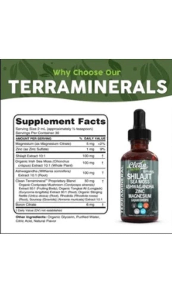 Organic SHILIJIT Supplement Liquid Drops with Sea Moss ETC Clean Nutra