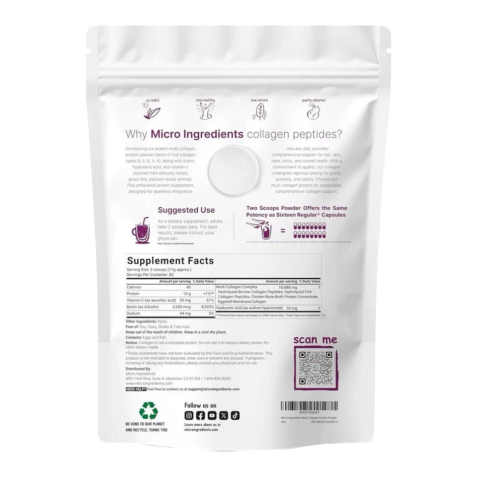 Multi Collagen Peptides Powder 1 lb Hydrolyzed Protein Peptide Type I,II,III,V,X