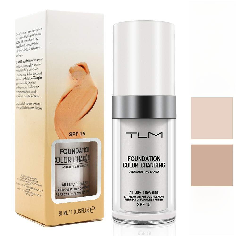 Colour Changing Liquid Foundation Hides Wrinkles & Lines, BB Cream Makeup Base Concealer Cover Moisturizing Fluid for all Skin Tone SPF15, Pack of 1