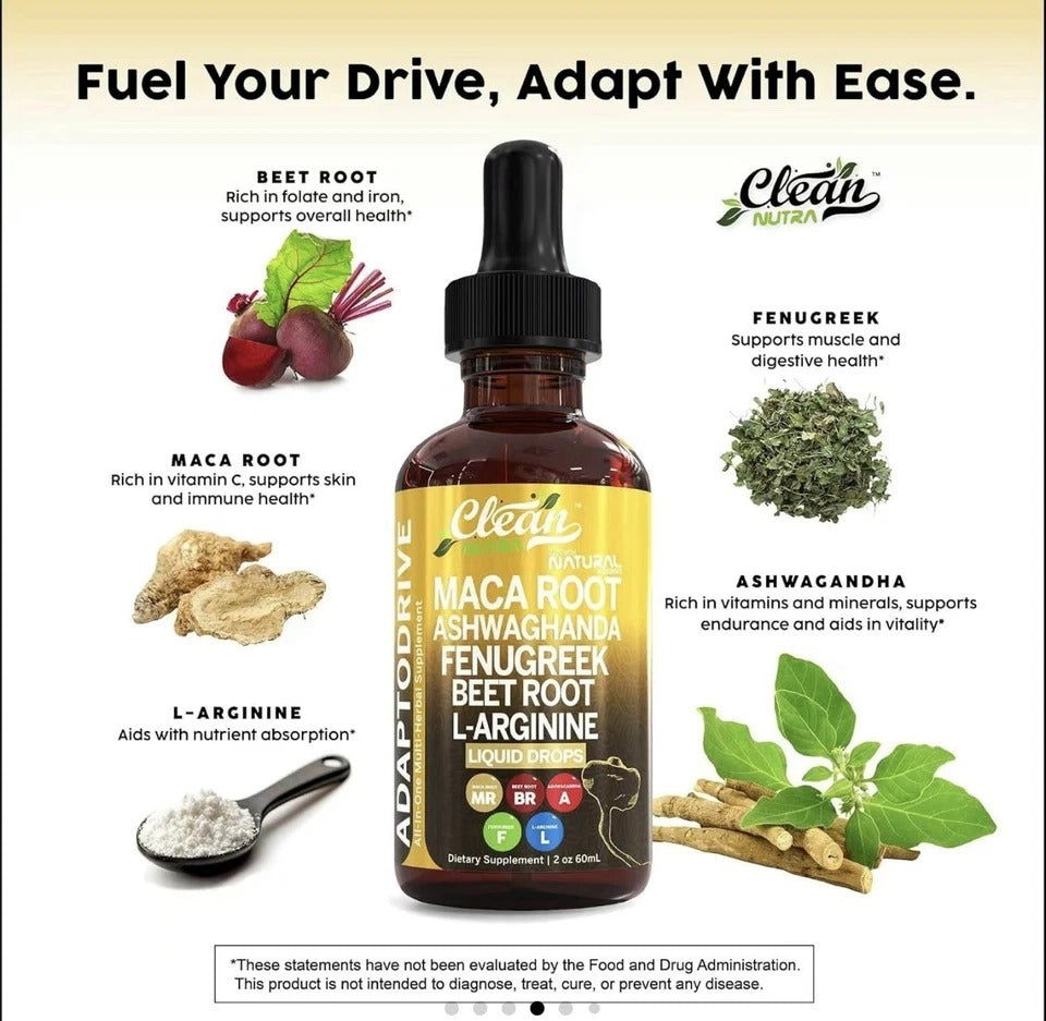 2X CLEAN Nutra Adapto drive Liquid Drop - Maca Root/Ashwagandha/Beet Root, 2-PACK