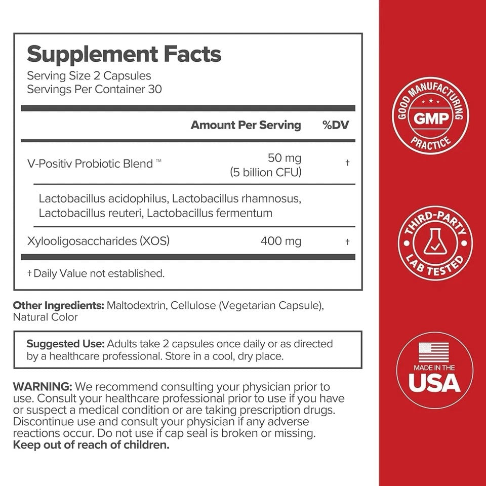 Vaginal Probiotic 60 Vegan Capsules | Odor pH Balance Yeast Support, Naturally