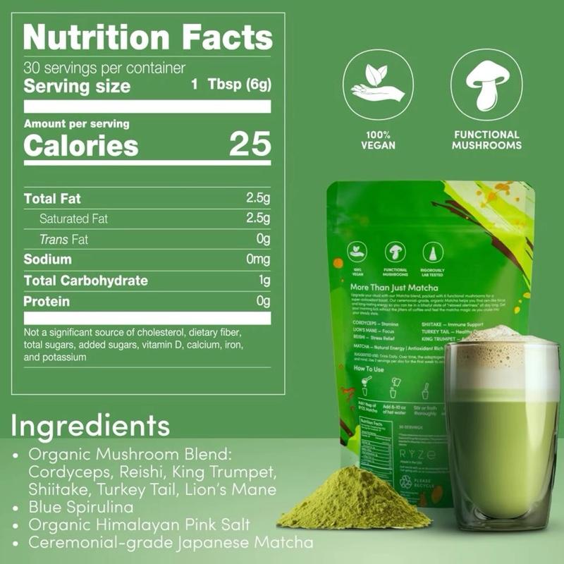 Mushroom Matcha Energy Focus Gut Mental Clarity Superfood Alternative 6.3 Oz US Made Health Companion
