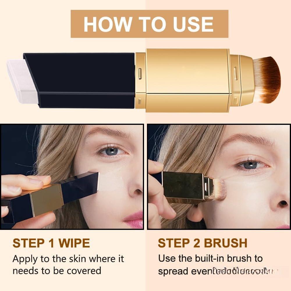 2 IN 1 Double Head Foundation Stick Portable Makeup Color Changing Concealers Hydrating Lightweight Foundation Stick with Brush for Daily Use
