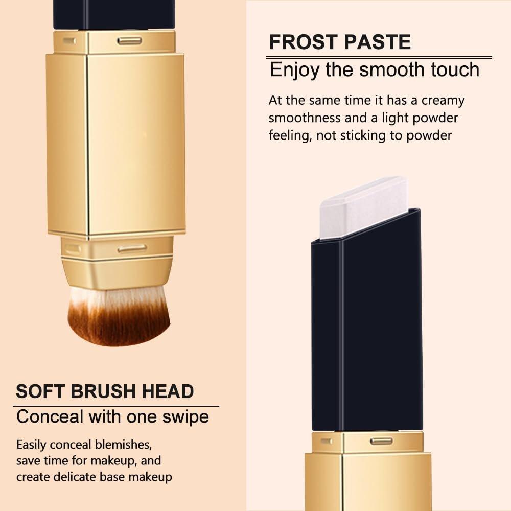2 IN 1 Double Head Foundation Stick Portable Makeup Color Changing Concealers Hydrating Lightweight Foundation Stick with Brush for Daily Use
