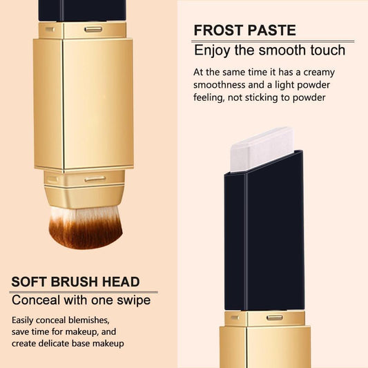 2 IN 1 Double Head Foundation Stick Portable Makeup Color Changing Concealers Hydrating Lightweight Foundation Stick with Brush for Daily Use