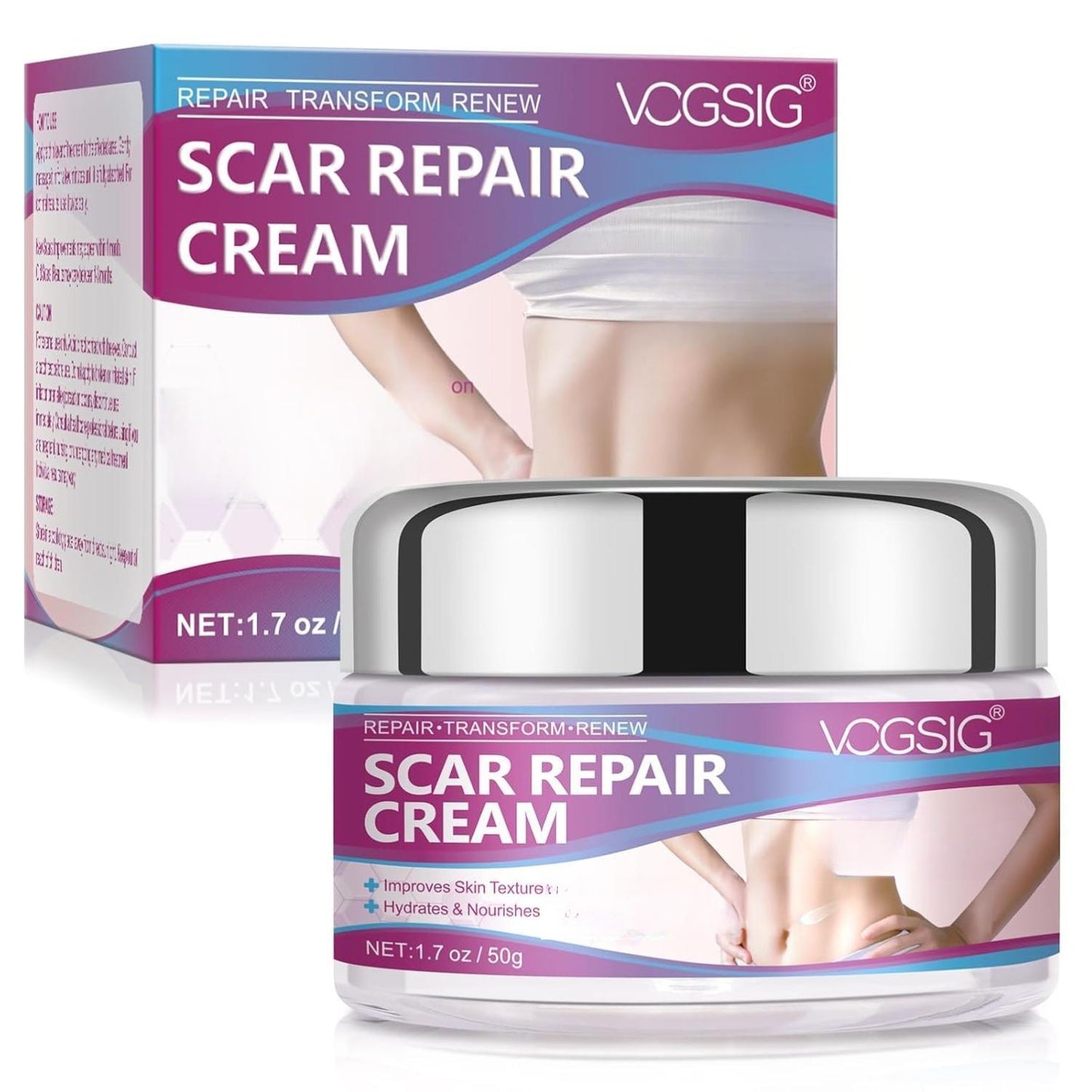 Scar Repair Cream - Rapid Repair of New & Old Scars, Burns - All-Natural Treatment with Vitamin E, Alanine, Collagen - 1.7 oz