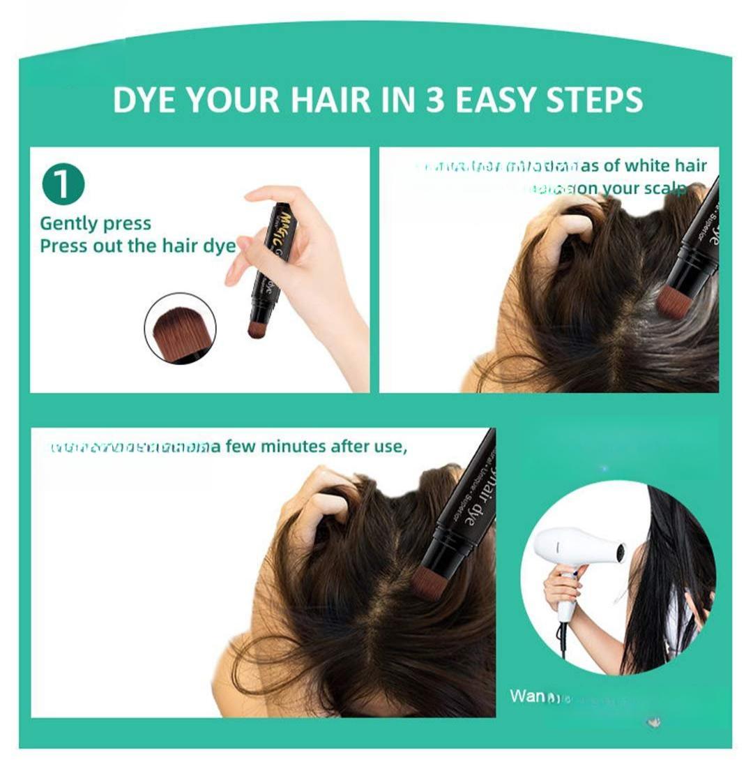 Grey hair Dye Pen - Black Semi-Permanent Hair Color for Easy Root Concealer with Natural Ingredients & Gentle Formula