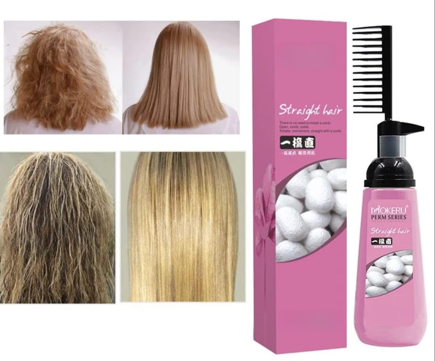 Easy Using Smooth Hair Straightening Cream (150ml) with Brush for Curly Hair Light Fragrance Suitable for All Hair Types Moisturizing & Nourishing Treatment with Plant Collagen Vitamin E Keratin Argan Oil Gel