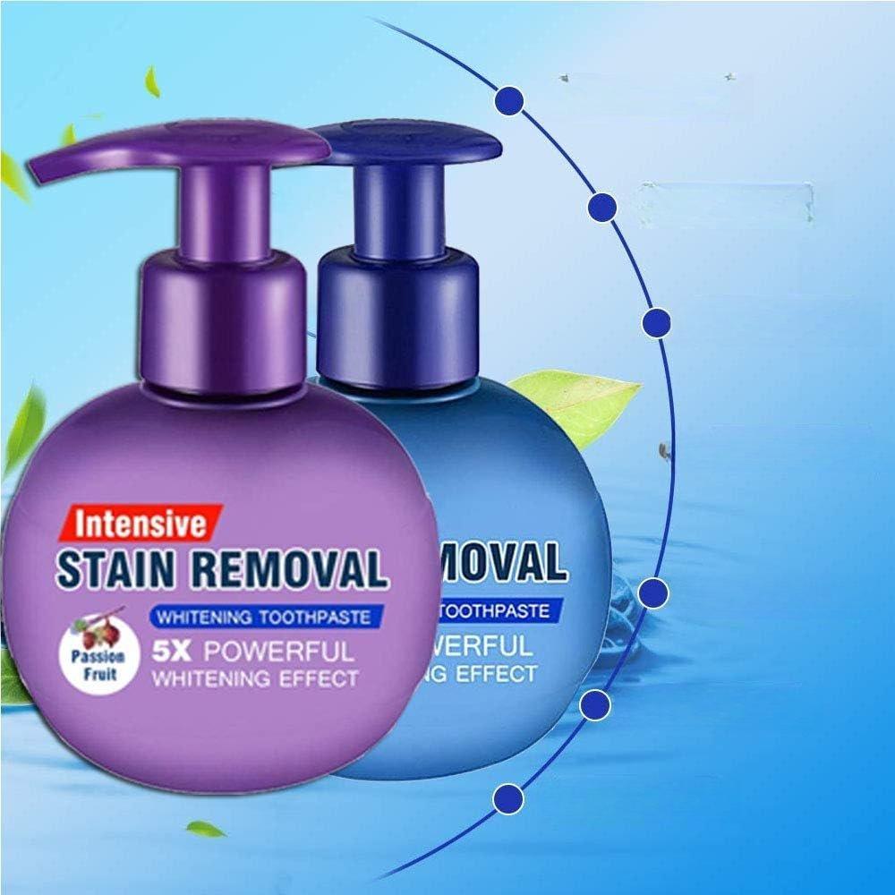 Intensive Stain Removal Whitening Toothpaste 2PCS Baking Soda Gel Toothpaste with Passion Fruit & Blueberry Flavor for Fresh Breath Oral Care Fight Bleeding Gums Power Cleaning - Pack