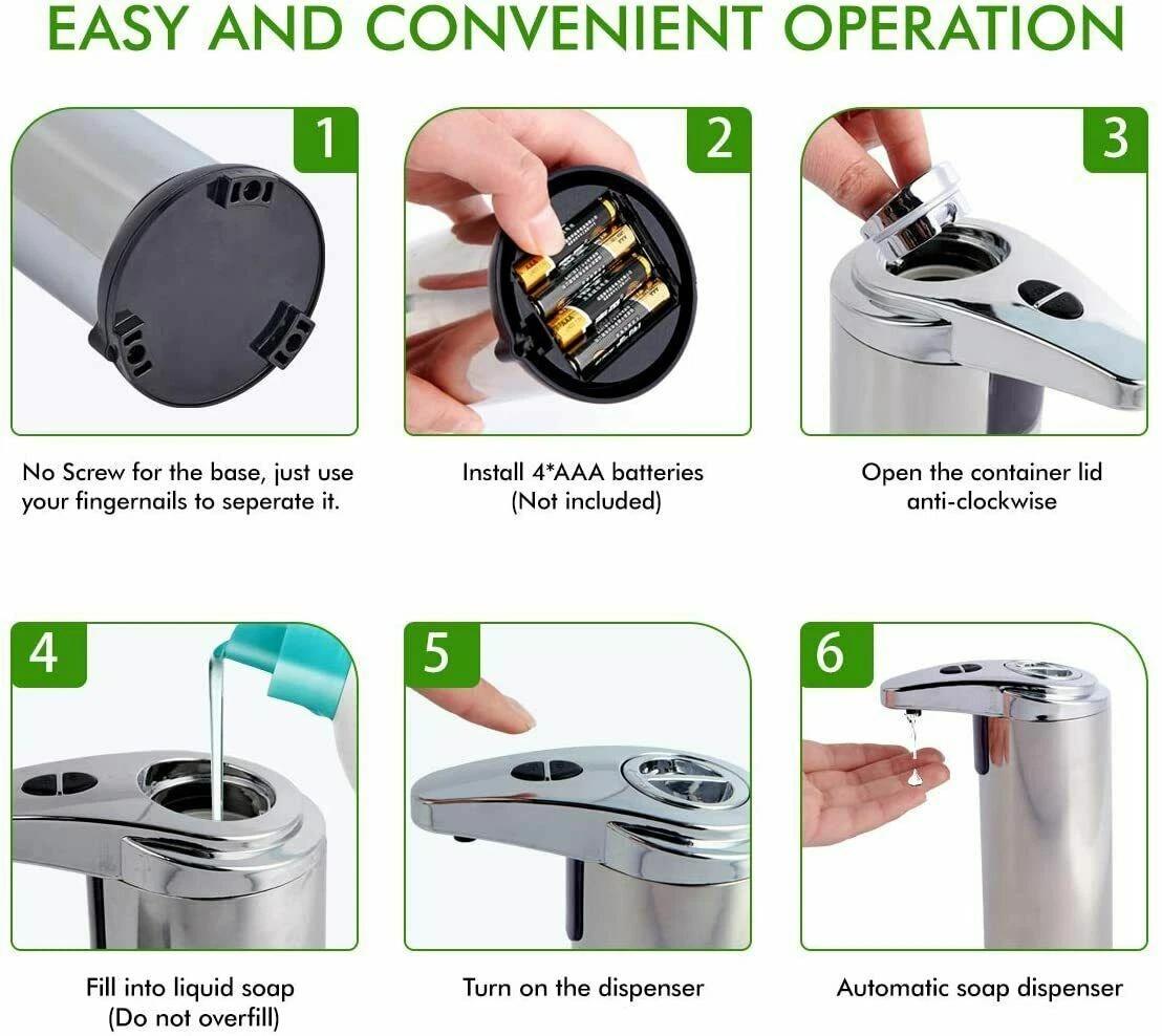 Magnetic Charging Waterproof Soap Dispenser 400ml Stainless Steel with Child Lock & Adjustable Dispensing Levels Model AK1337