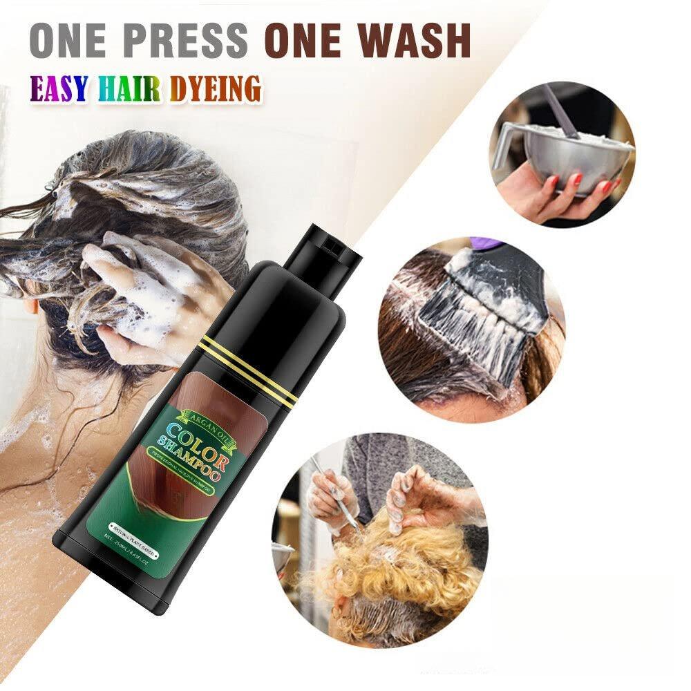 Argan Oil Hair Color Shampoo - Dark Brown, 500 ML: Instant Fast Acting Long Lasting Signature Hair Dye, Ammonia-Free, Nourishing, Shining, Professional, Easy to Use, Salon Quality