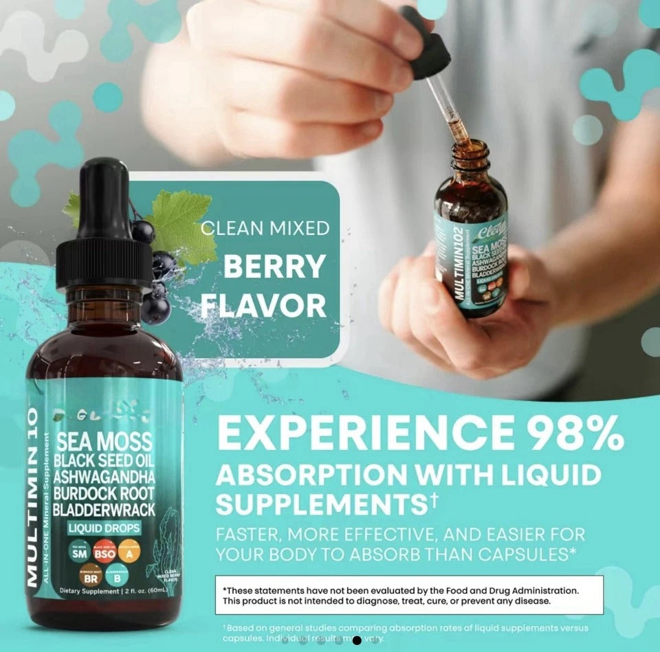 2-PACK Sea Moss & Vascu Glow Drops 2-Pack | Liquid Multivitamin Herbal Supplement