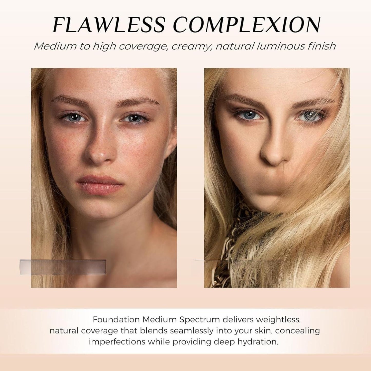 Mooservis Color Changing Foundation 4 in 1 Medium Spectrum Flawless Makeup Full Coverage Warm Skin SPF50+ Waterproof Hydrating Liquid for Hides Wrinkles and Lines 30g