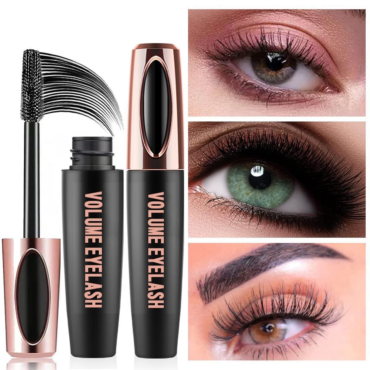 3 PCS 4D Silk Fiber Lash Mascara Waterproof Hypoallergenic Smudge-proof Long-lasting Dramatic Extension Volume Eyelashes for All Skin Types Cruelty-free & Easy Removal