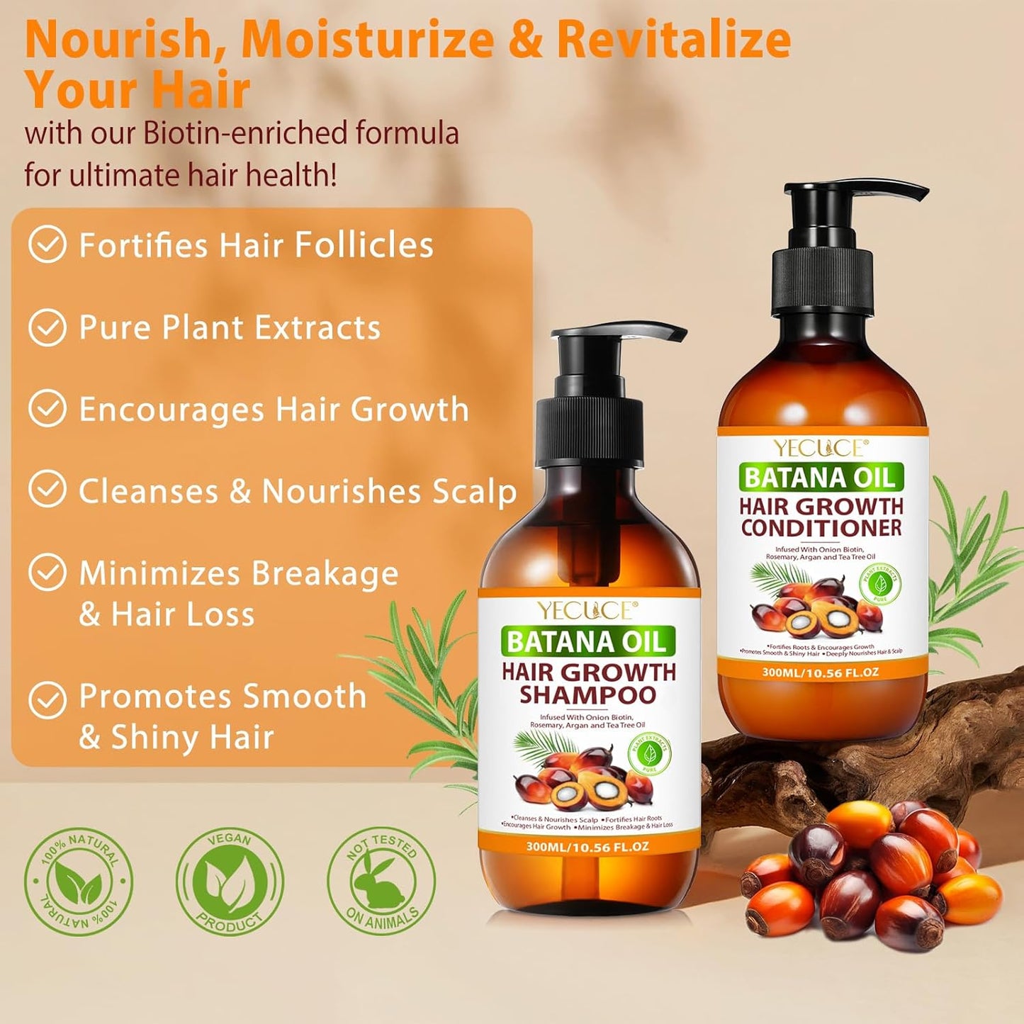 Batana Oil Shampoo & Conditioner Set 300ml Each - Organic Batana Formula with Onion Rosemary Argan Tea Tree for Scalp Health & Deep Moisturizing Cleanses for Women Men AFITMOE Long Lasting Moisturizing Hair Growth Treatment - Haircare