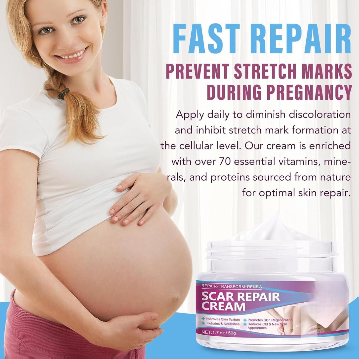 Scar Repair Cream - Rapid Repair of New & Old Scars, Burns - All-Natural Treatment with Vitamin E, Alanine, Collagen - 1.7 oz
