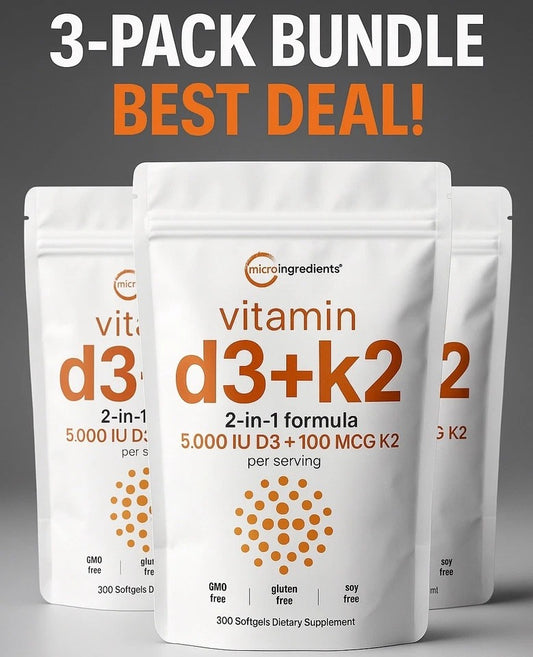 3-PACK Vitamin D3 + K2 2-in-1 5000 IU D3 + 100mcg K2 300 Soft gels Bone/Immune