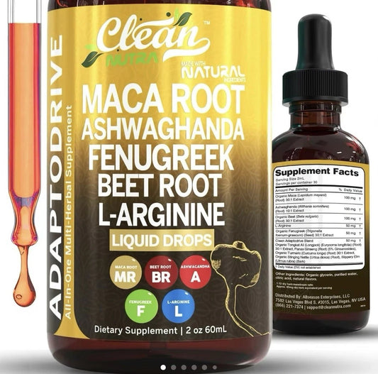 Clean Nutra Adaptodrive Liquid Drops - Maca Root, Ashwagandha, Beet Root, L-Arginine