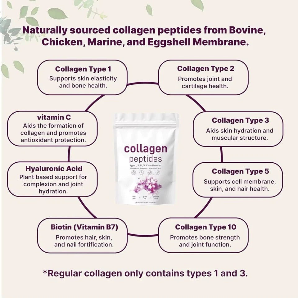 Multi Collagen Peptides Powder 1 lb Hydrolyzed Protein Peptide Type I,II,III,V,X