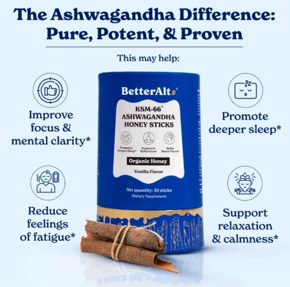 BetterAlt Ultimate Power Up KSM-66 Ashwagandha Honey Sticks