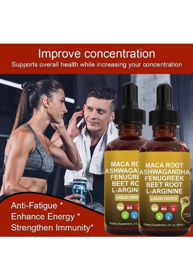 Maca Root Drops-Maca Root Ashwagandha Fenugreek Beet Root L-Arginine - 60ml