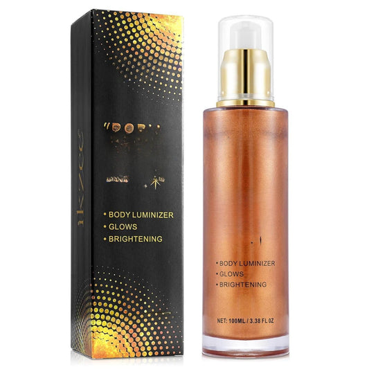 Body Shimmer Oil,Shimmering Body Oil,Bronze Face Brighten Glow Pearl Highlighter Illuminator Body Makeup Shine Glitter,Summer Body Glitter Moisturizing Glow Body Luminizer(3.4 Fl Oz)