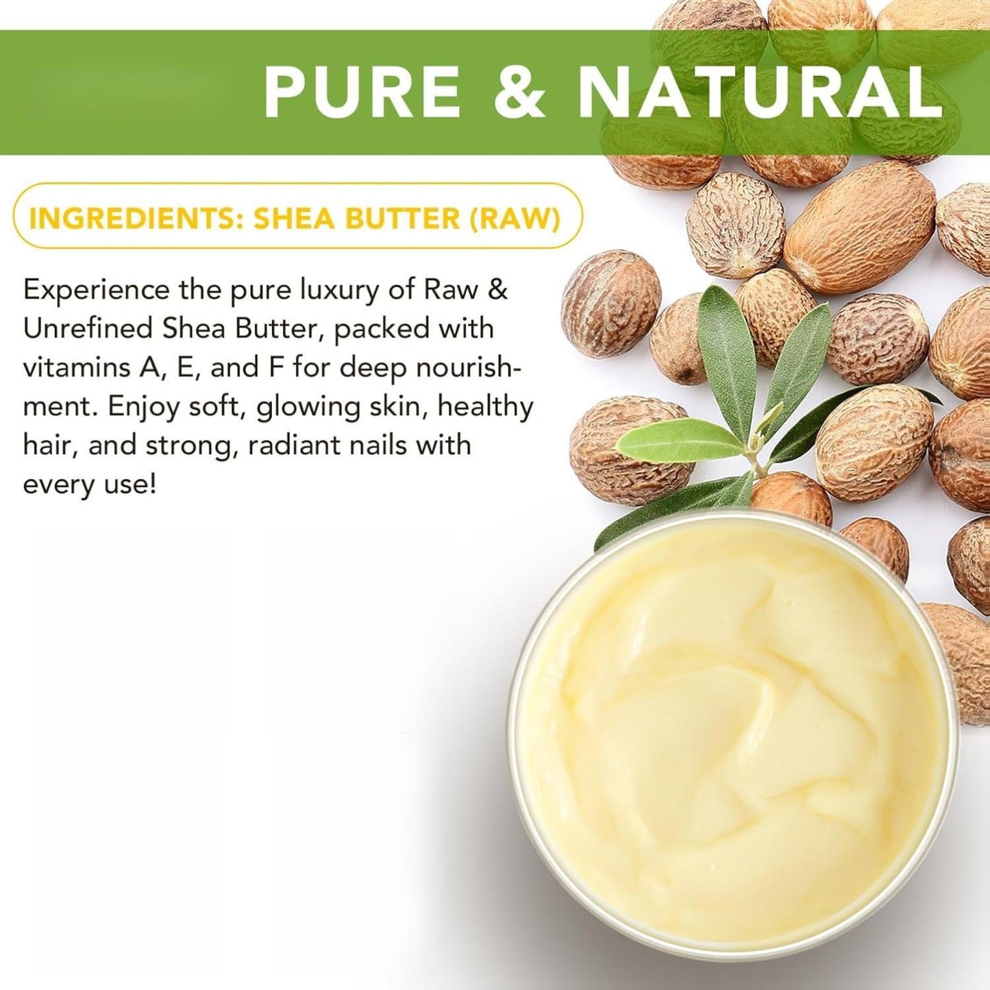 Pure Organic Butter Raw Unrefined Body Face & Hair Butter 100% Natural Vitamin A E F Long Lasting Hydration for Dry Skin Hair Care 7.8 oz
